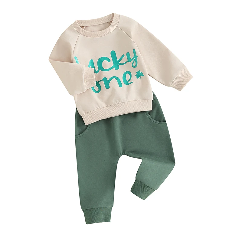 

Baby 2Pcs Irish Day Outfits Long Sleeve Letter Print Sweatshirt and Pocket Pants Set Toddler Clothes