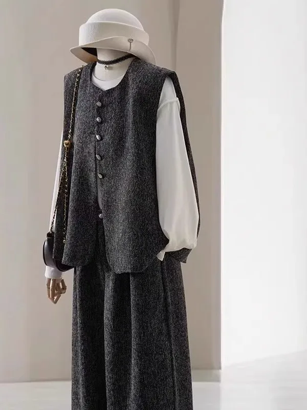 

Комплект из двух предметов: жилет и брюки с широкими штанинами в корейском стиле, большие размеры (до 300 фунтов), для мужчин и женщин, осень 2026, повседневный спортивный комплект для зрелых людей