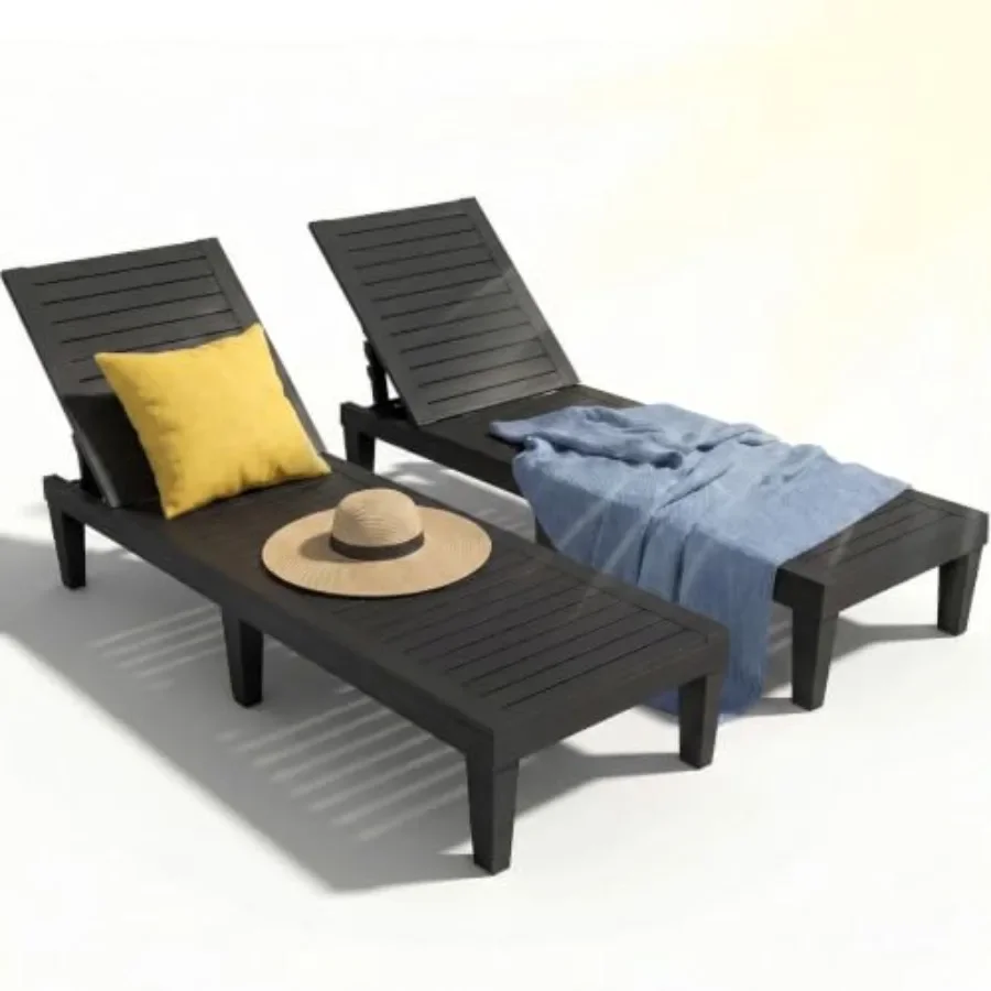 Outdoor lounge chair set of 2, high-impact PP material, beige, UV-resistant and stackable for patio use
