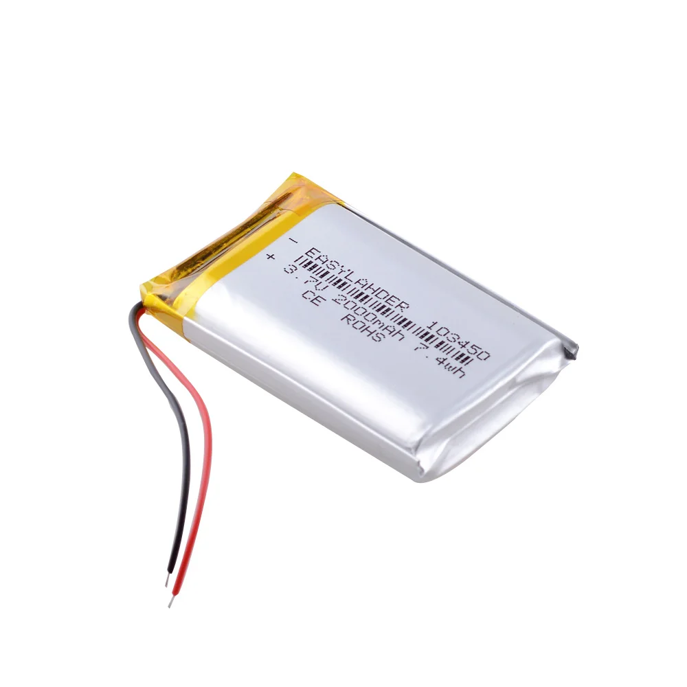 103450 3.7V 2000mAh Polymer Lithium Rechargeable Battery 2.0 2P for Camera GPS navigator MP5 Bluetooth Headset PS4 gamepad Flash