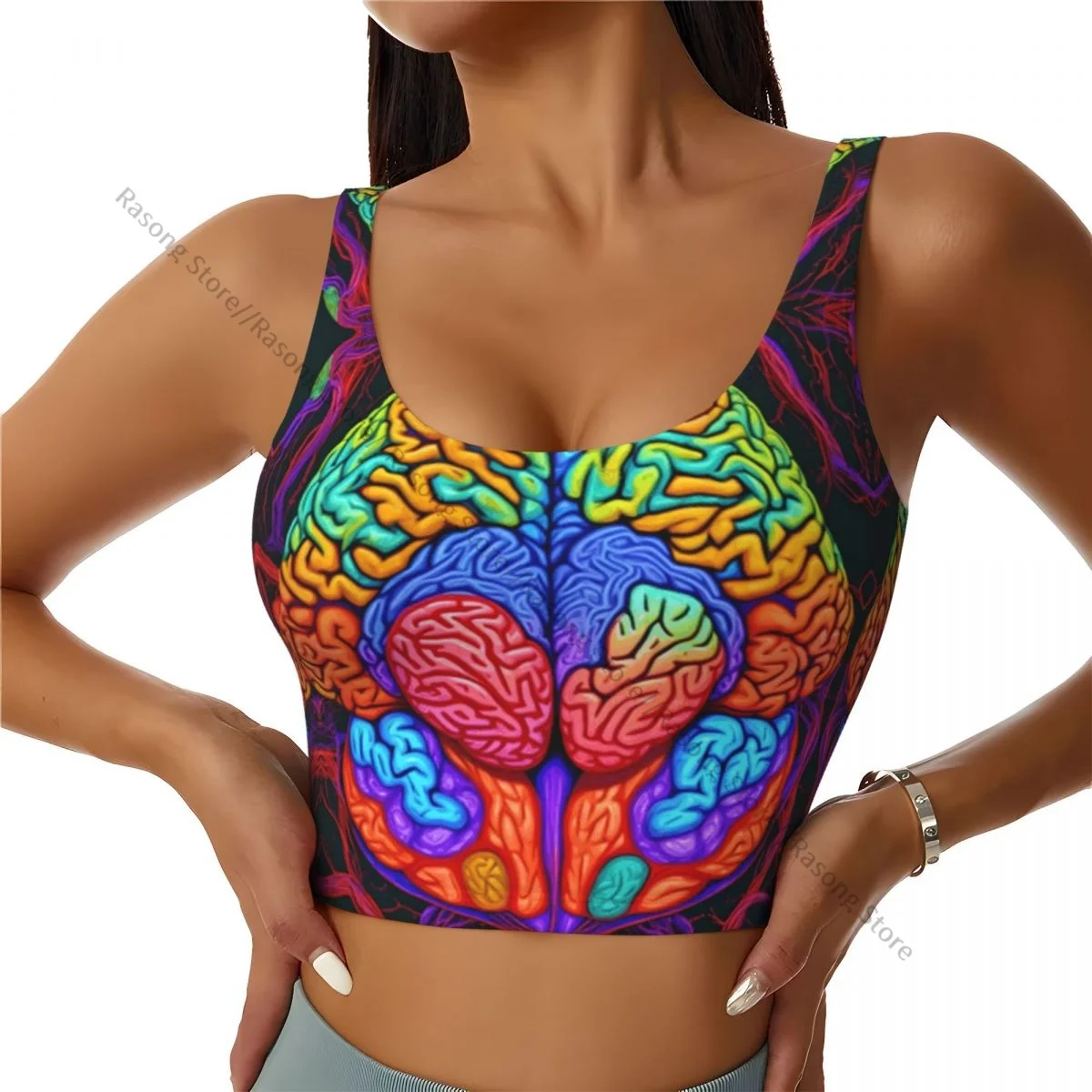 Women Sexy Sports Vest Abstract Human Brain Female Streetwear Sport Lingerie Tee Crop Top