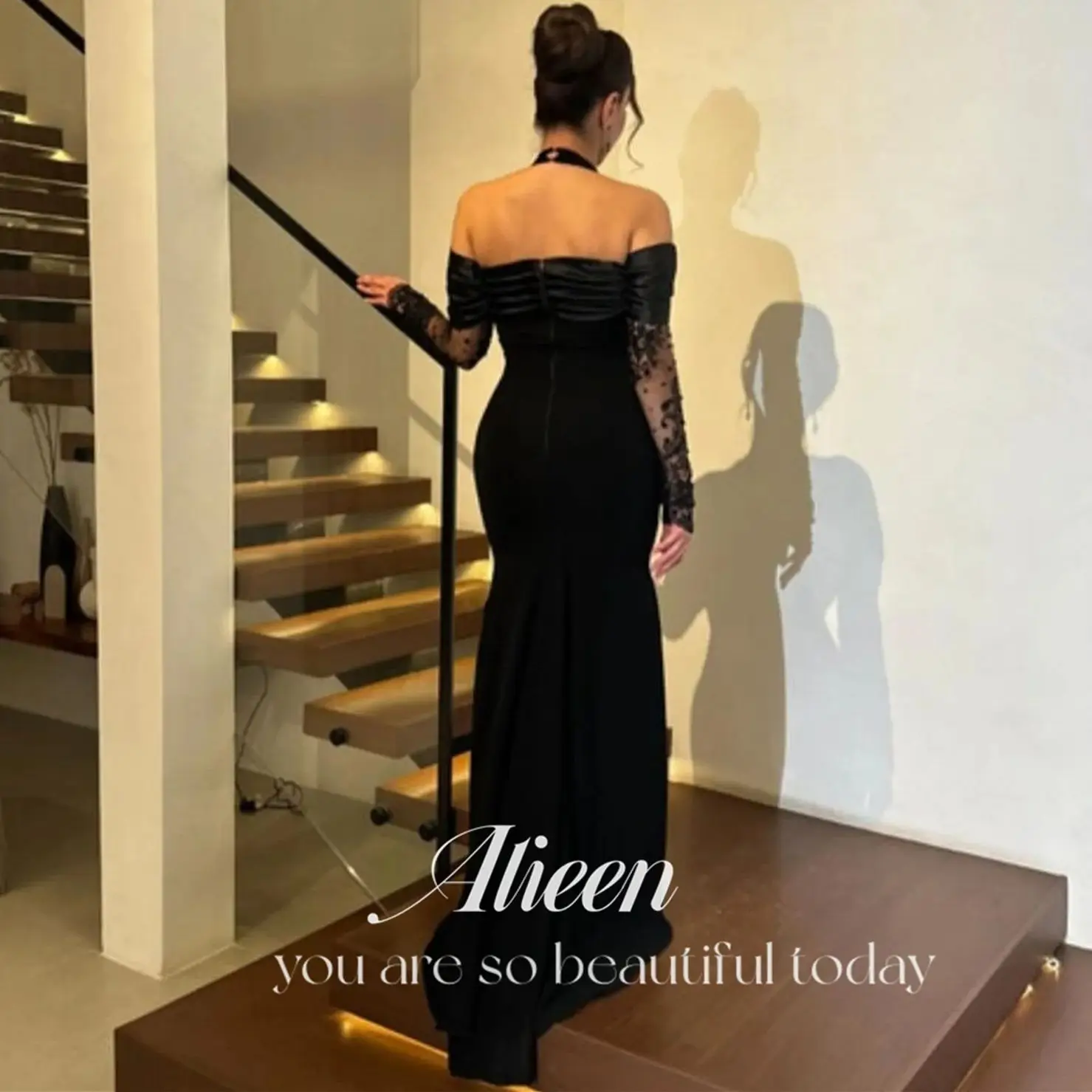 Aileen Mermaid damska suknia wieczorowa kobieta Off-shoulder luksusowe damskie suknie wieczorowe na specjalne okazje czarny dostosowane