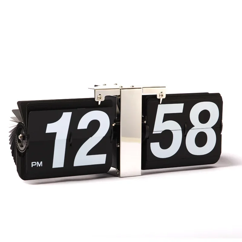 

Stainless steel large page turning atmosphere metal desk clock fashion living room automatic page turning clock digital