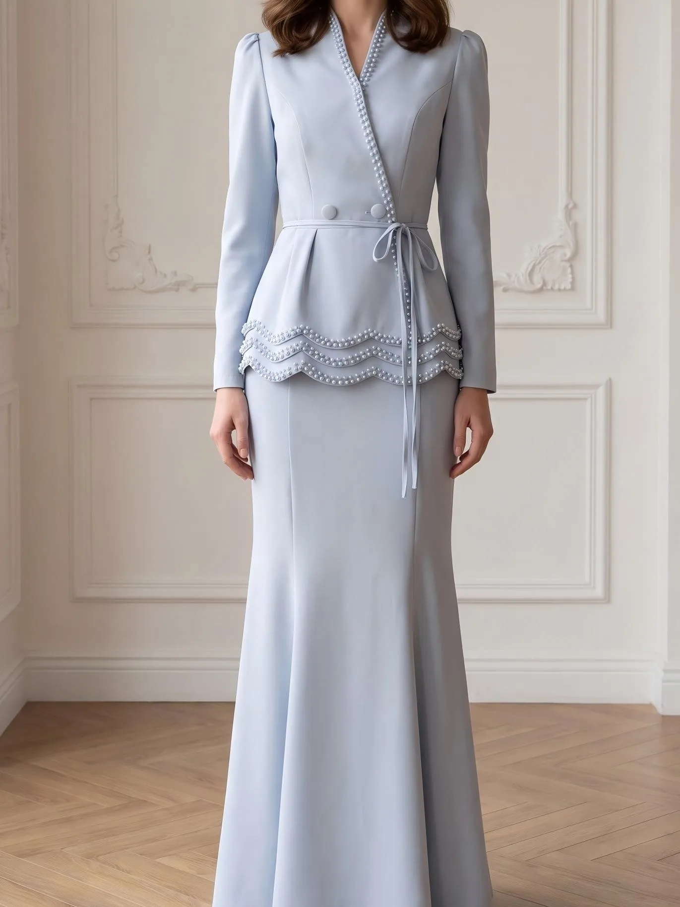 Low Waist Set Woven Straight Sweet Fresh with Round Neck Two Set Sweet and Fresh a Line Spring Long Skirt Casual for Women