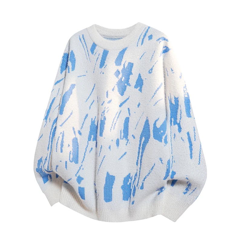 

Парный модный свитер 2025 года: новый свободный вязаный мужской шерстяной свитер с буквенным принтом, из полиэфирного волокна, с круглым вырезом, длинными рукавами