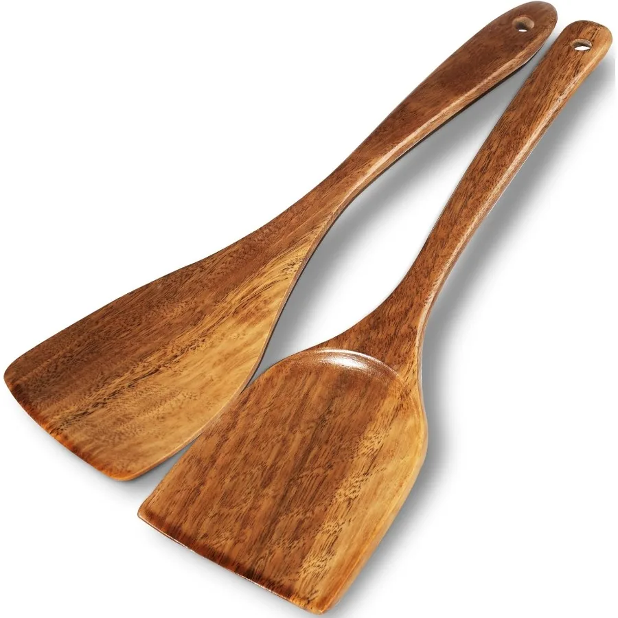 

Wooden Spatulas 2 PCs tural Acacia Wooden Cng Utensils Set for Non-stick Pan Kitchen Tool flipping and Wok Spatula Wooden Spoon