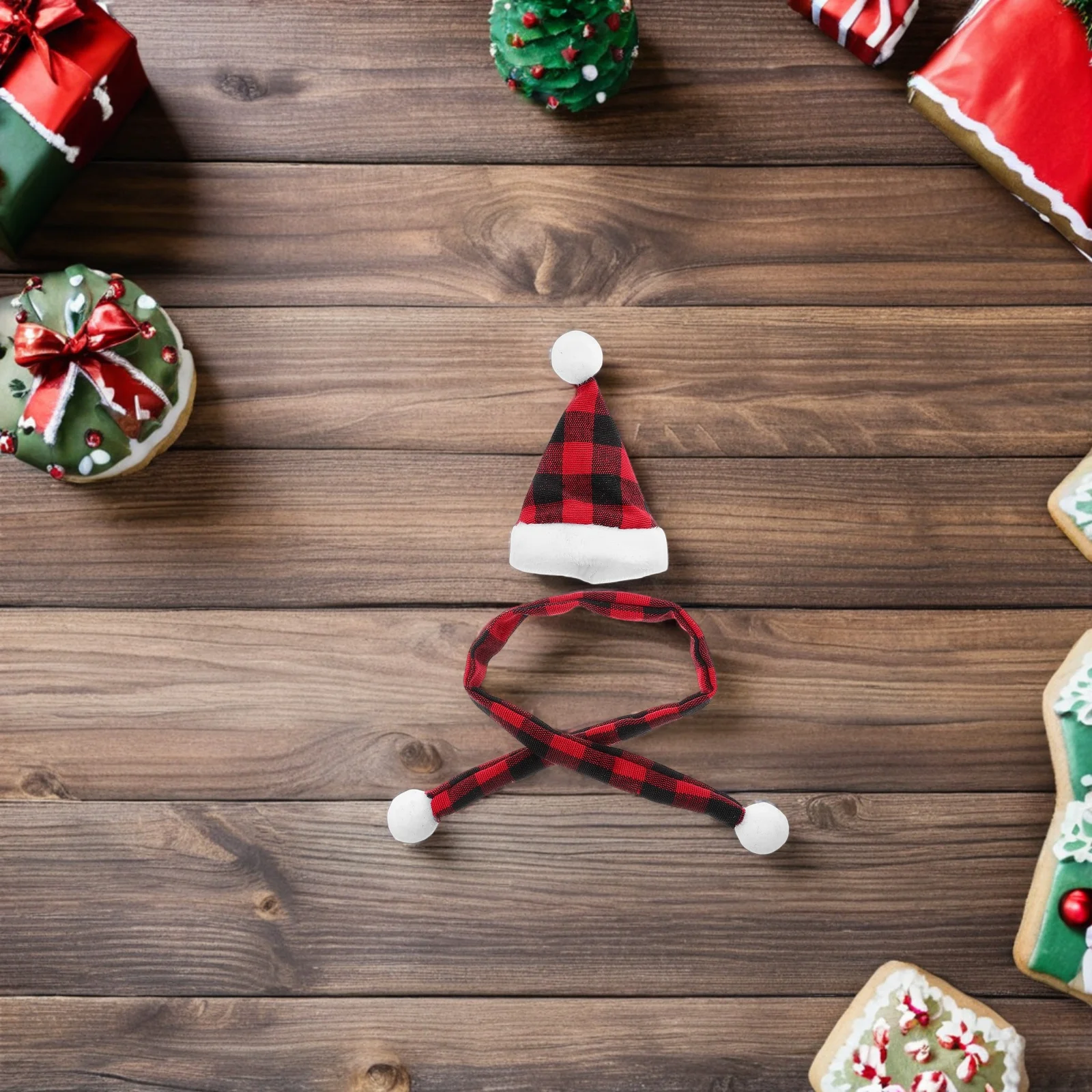 

12Pcs Mini Hat and Scarf Set Christmas Accessories Plaid Pattern Holiday Craft Supplies for Christmas Tree Decoration