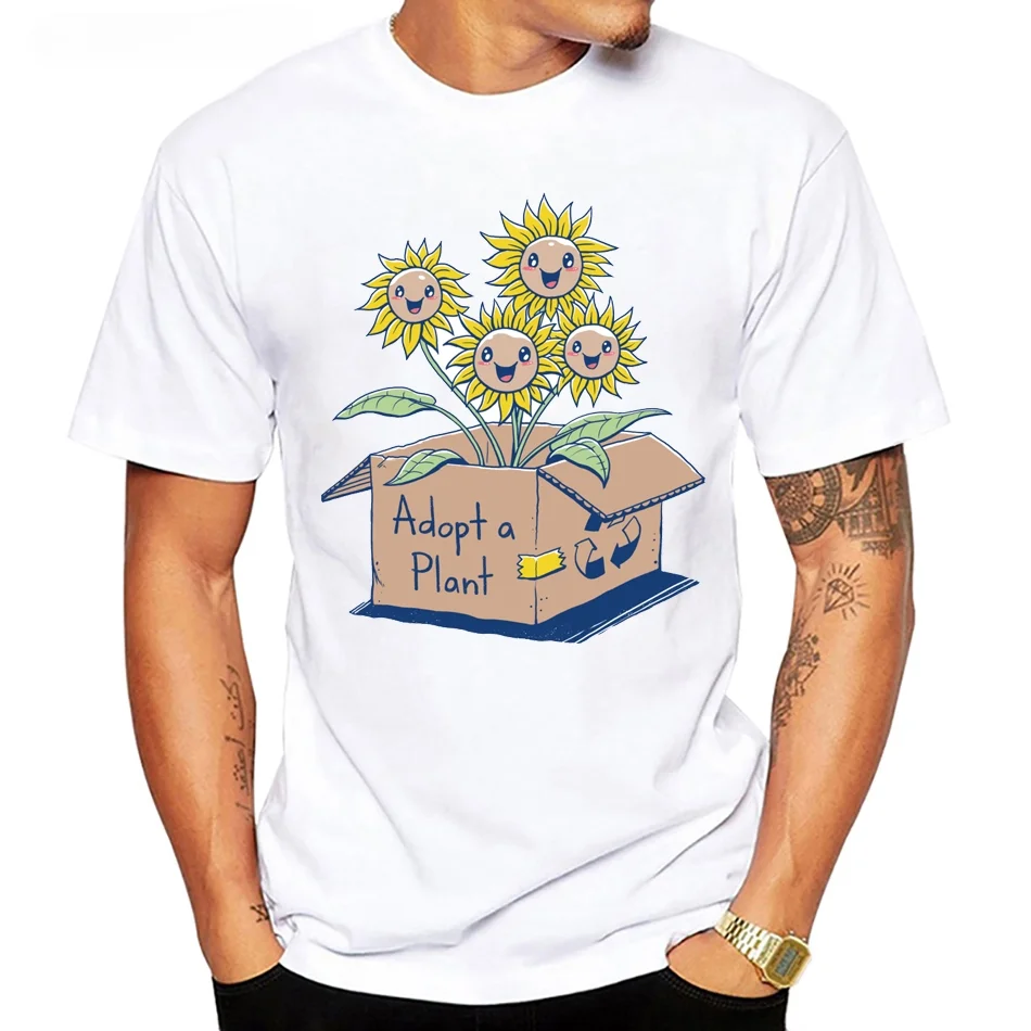 

Vagarytees Adopt a Plant Sunflower Print men tshirt Casual Funny t shirt For Men Top Tee Hipster Casual Tops Streetwear Tee