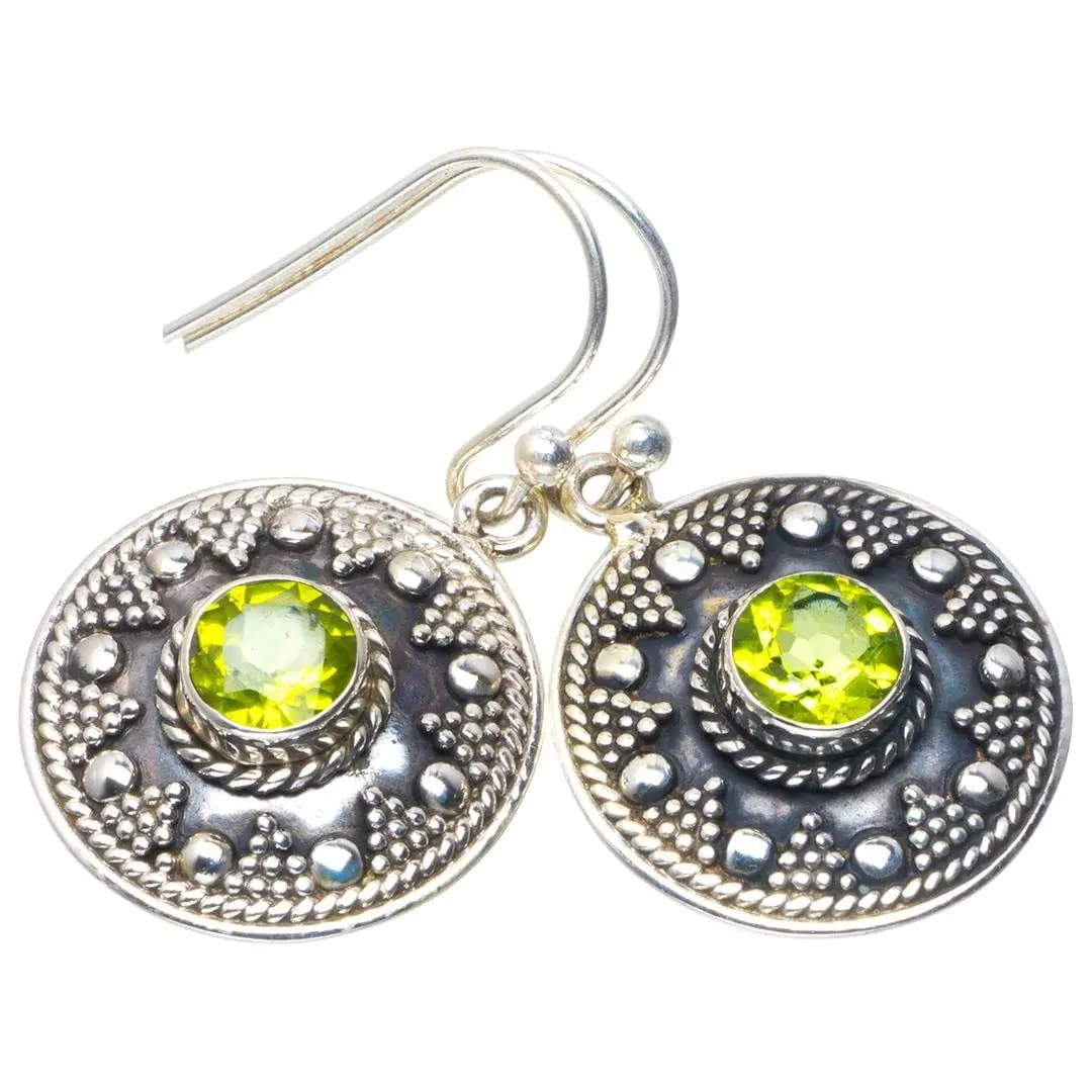 

Natural Peridot Handmade Unique 925 Sterling Silver Earrings 1.25" B2501