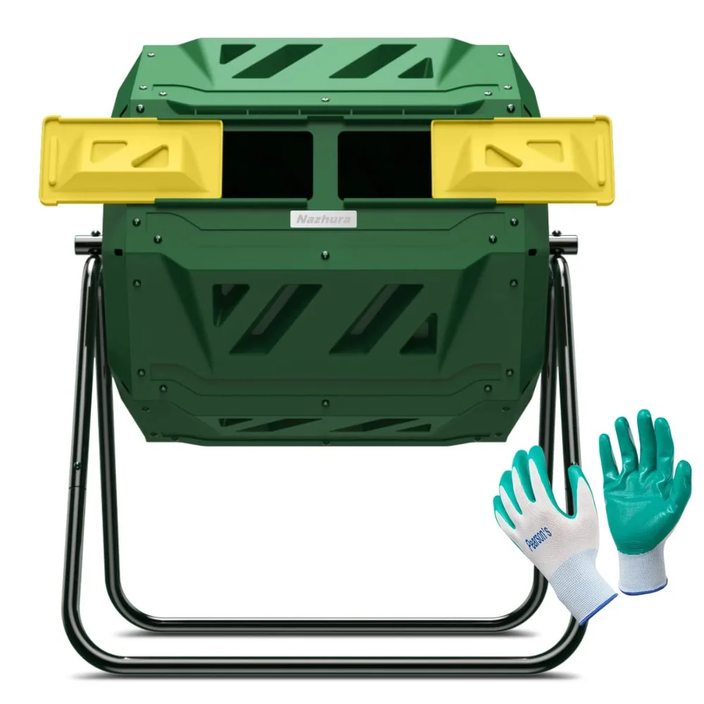 

Compost Tumbler Bin Composter Dual Chamber 43 Gallon (Bundled with Gardening Gloves), Customized