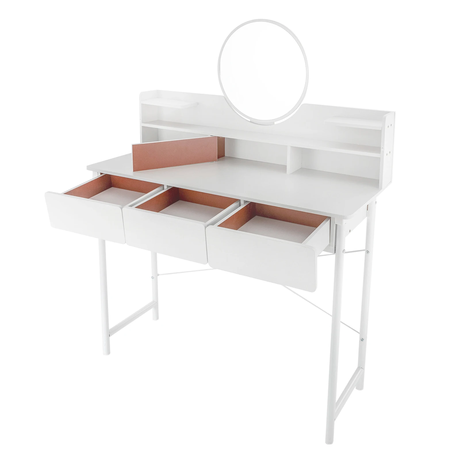 Table de maquillage blanche en élasthanne, bureau avec 3 portes et 1 porte