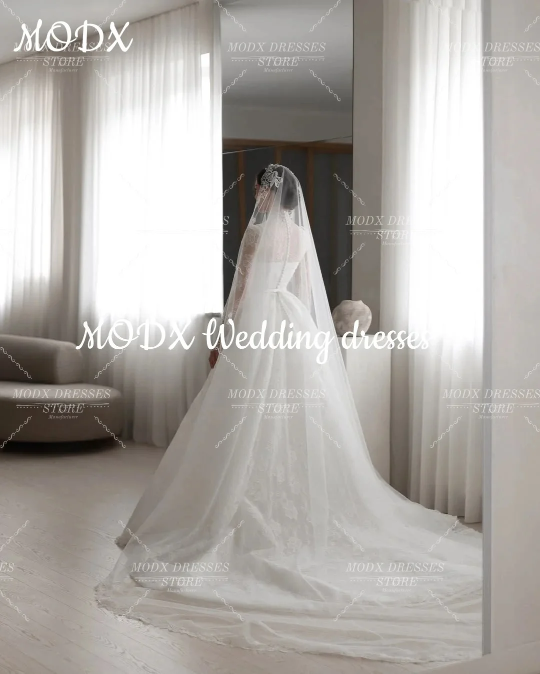 MODX Exquisite Lace Embroideried Wedding Dress High Neck Bridal Gown for Photo shoots Vestidos Novias Boda Women Customized