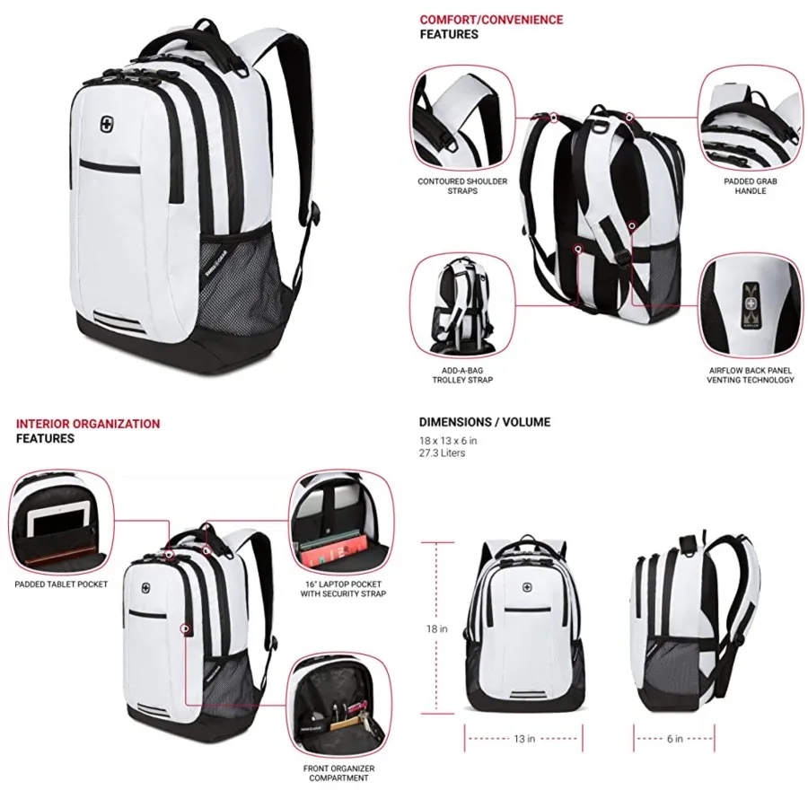 Mochila para Portátil Cecil, Compatible con Portátiles de 16 Pulgadas, Mochila de Viaje con Bolsillos Organizadores, Porta Botellas de Agua y Correas Acolchadas