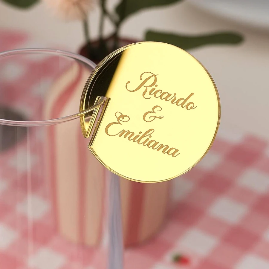 

50/100PCS Acrylic Drink Tags Personalized Engraved Your Text, Custom Drink Toppers for Wedding, Birthday, Bachelorette Party