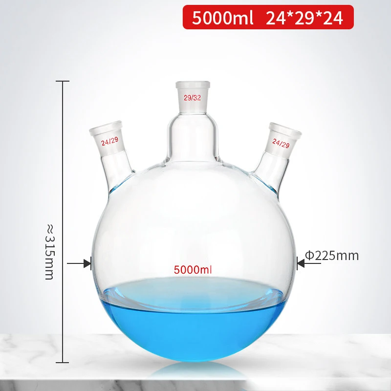 1 piece 5000ml inclined three-neck round bottom flask high borosilicate glass distillation reaction flask