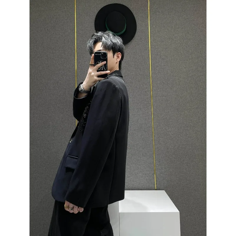 

High-end Light Luxury Three-dimensional Embroidered Heavy Sequined Casual Suit Jacket Men Spring Autumn Cool Stylish Suit Trend