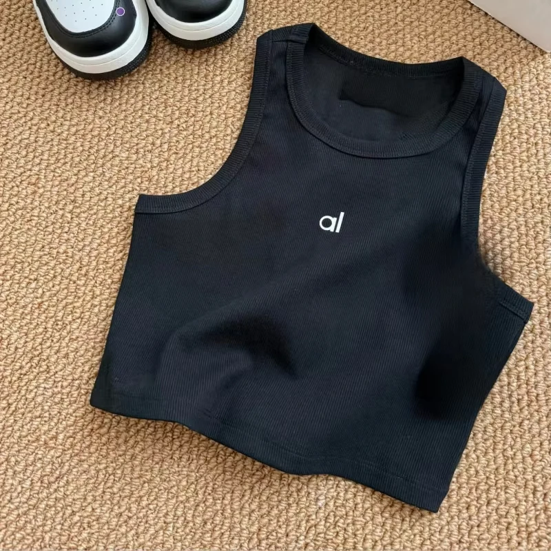 2025 Chaleco superior de tendencia de verano de alta calidad para mujer, chaleco corto informal con estampado de letras, chaleco superior 100% de algodón
