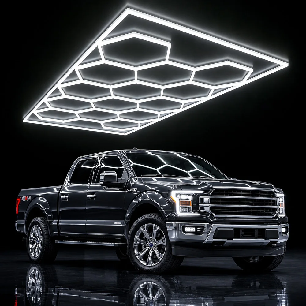 14x Hexagon LED Ceiling Light, Honeycomb Shape Garage LED Light with Metal Frame, LED Tube Lights for Workshop Warehouse LED Lighting