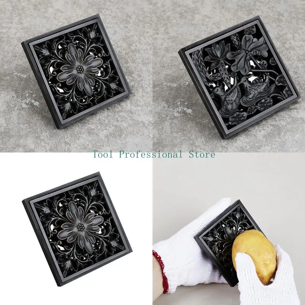 

57QF Черный латунный квадратный трап для пола Невидимый сливной фильтр Квадратные трапы для душа для кухни, ванной комнаты,