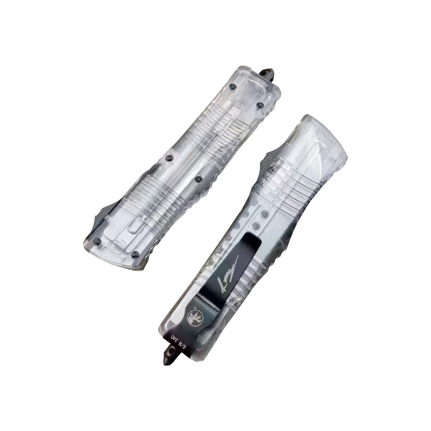 Microtech شفافة بالكامل Troodon II D2 OTF سكين جيب خارجي للتخييم مقبض أكريليك #3