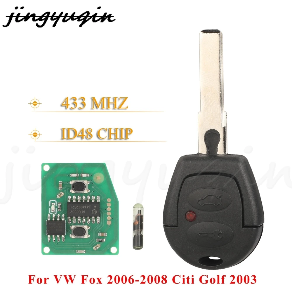 jingyuqin 2Buttons Remote Keyless Entry Car Key 433Mhz ID48 Chip For VW Fox 2006-2008 Citi Golf 2003 4Z0959753C Aoto Fob Control