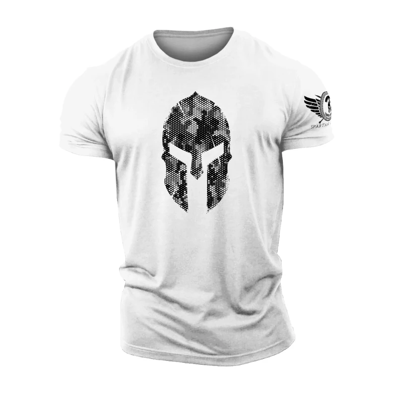 3D Printing Spartan Helmet Woodland Camo Spartan Forged Gym T-Shirt High Quality Men's Short Sleeves Tough Guy T-Shirt