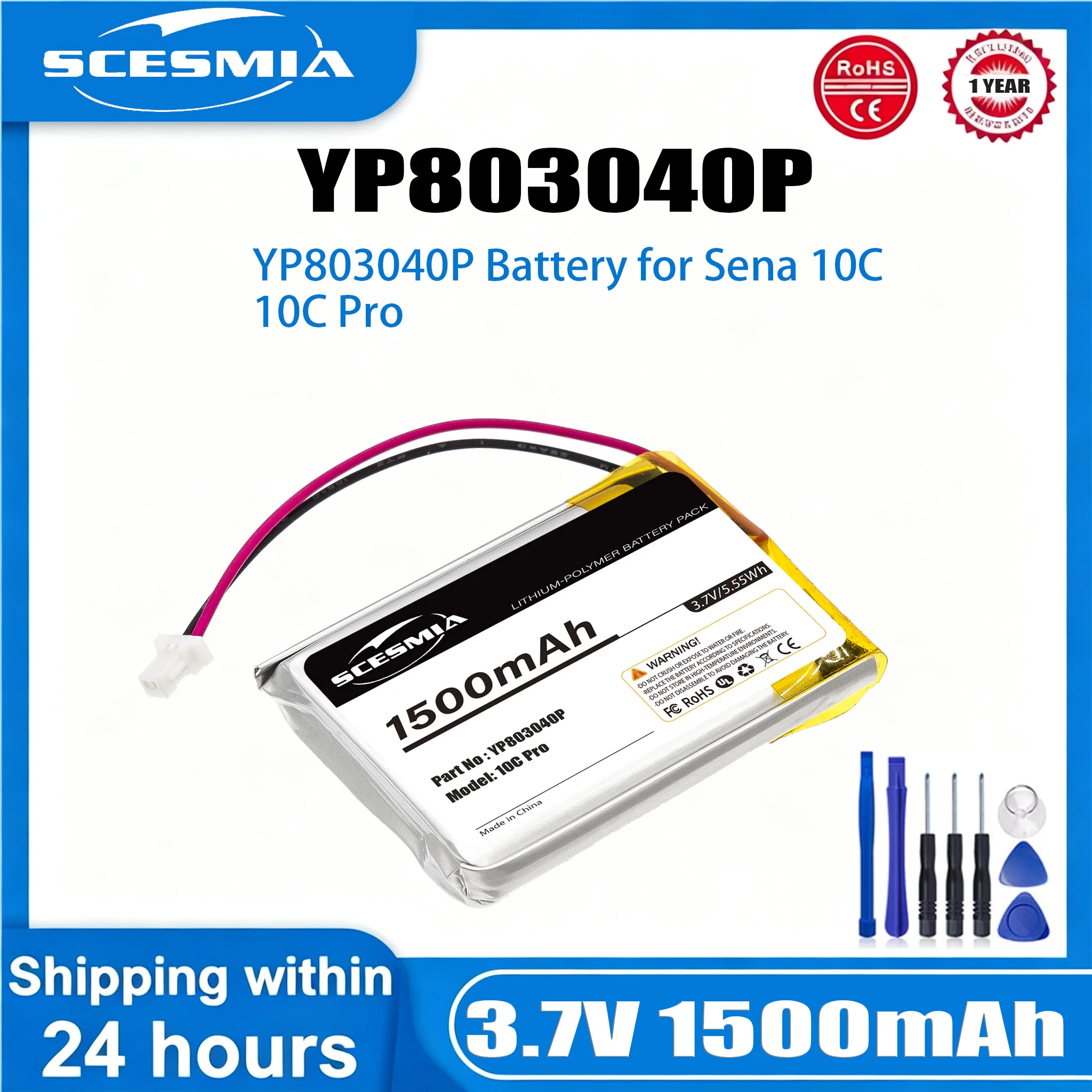 1400mAh Wireless Headset Battery YP803040P for Sena 10C  10C Pro