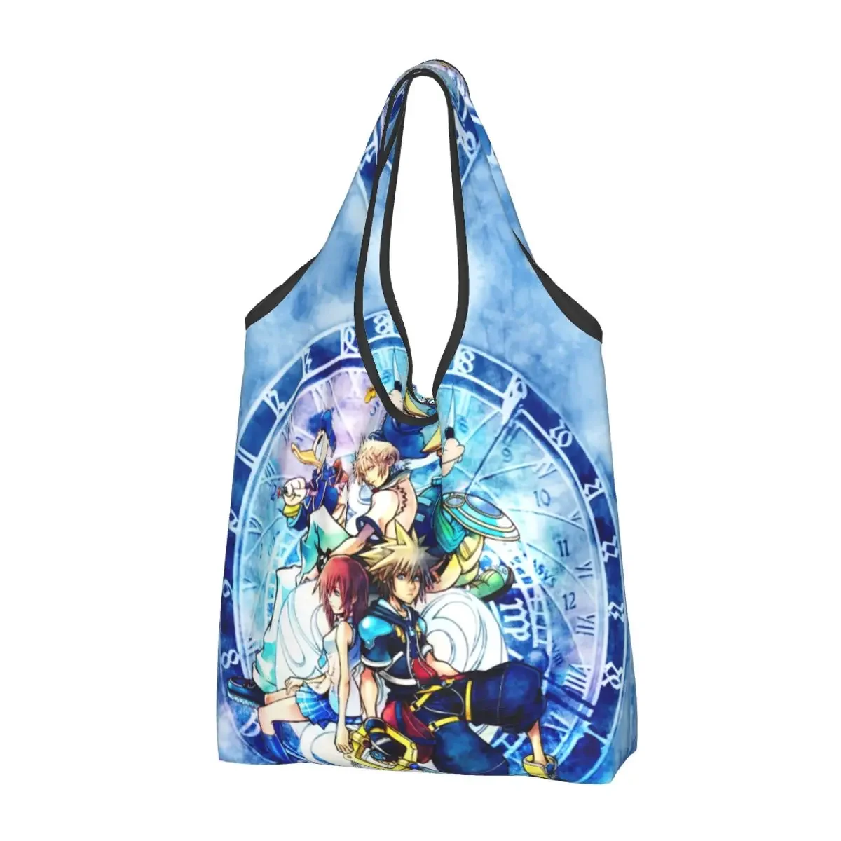 Custom Kingdom Hearts Box Art Grocery Shopping Bags Cute Shopper Tote Shoulder Bags Portable Anime Game Handbag