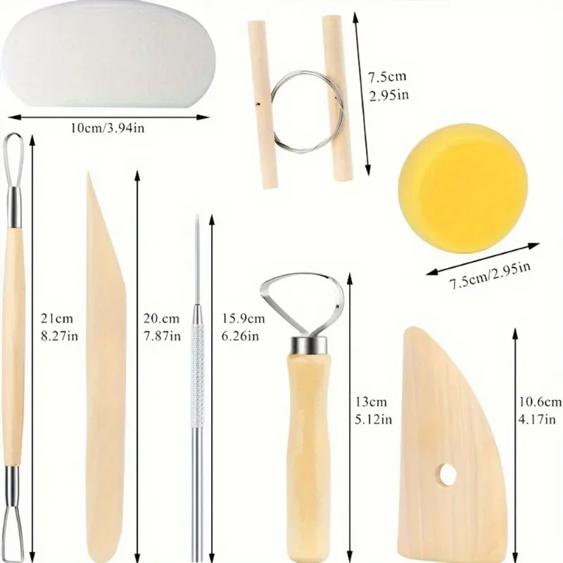 나무 도자기 점토 조각 도구 세트, 점토 조각 생산 트리밍 나이프 세트, 지능 개발, 8 피스