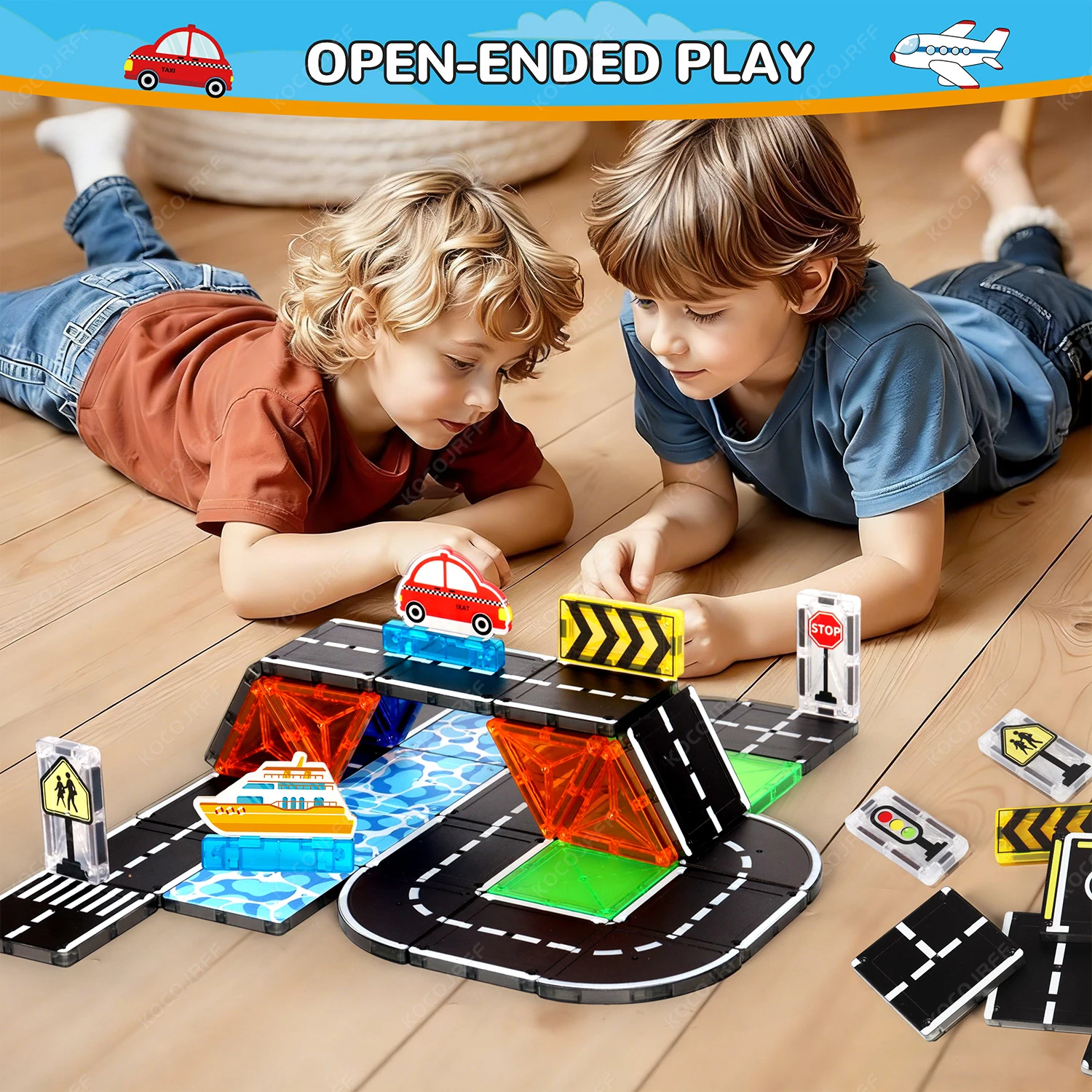 Afbeelding 5: Magnetische bouwstenen Speelgoedwegbaan Klein formaat, auto's, schepen, vliegtuigen, creatief constructiespeelgoed, kindercadeaus