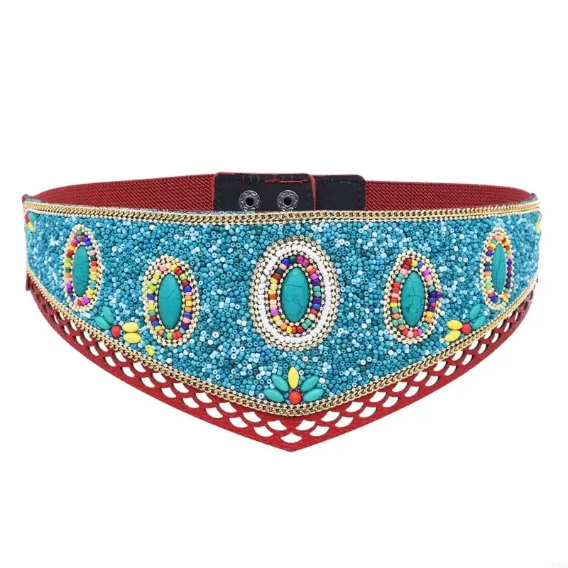 여성을위한 보헤미안 구슬 허리 체인 수제 조절 식 벨트 민족 보석