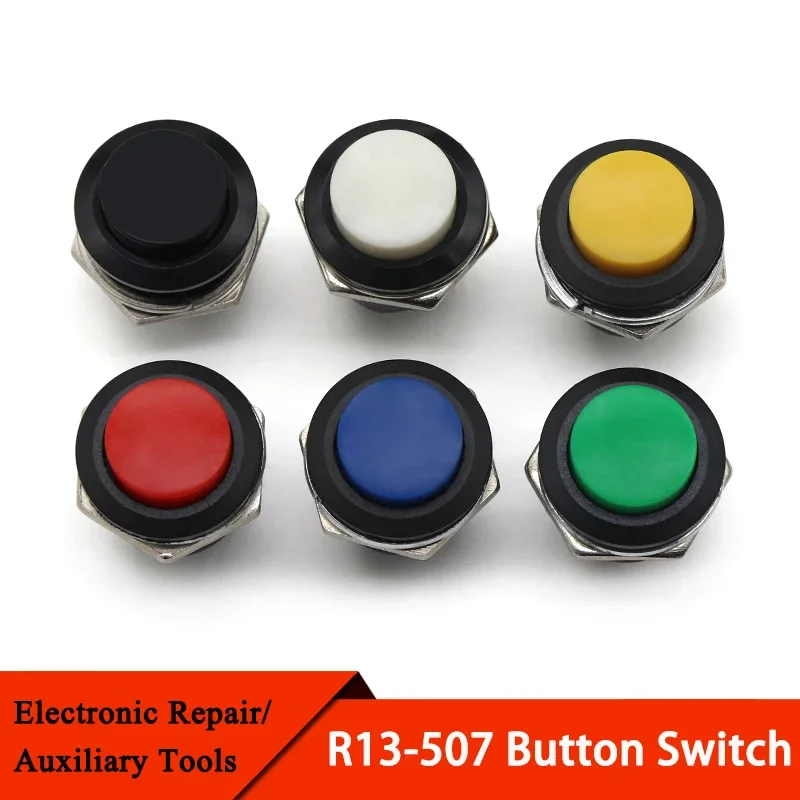 

2/10/50pcs R13-507 16mm Momentary 6A/125VAC 3A/250VAC Round Switches Push Button Switch Green/Black/Blue/White/Yellow/Red