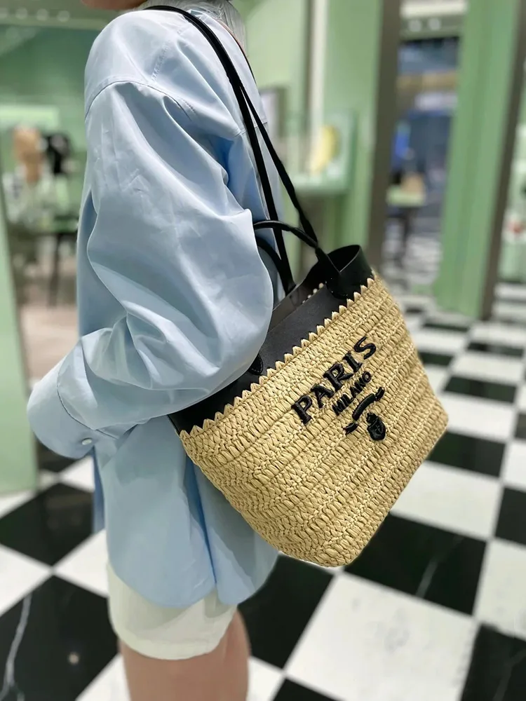 Bolso cruzado tejido de canasto para mujer, bolsa de gran capacidad, diseño de lujo, hierba, 2024