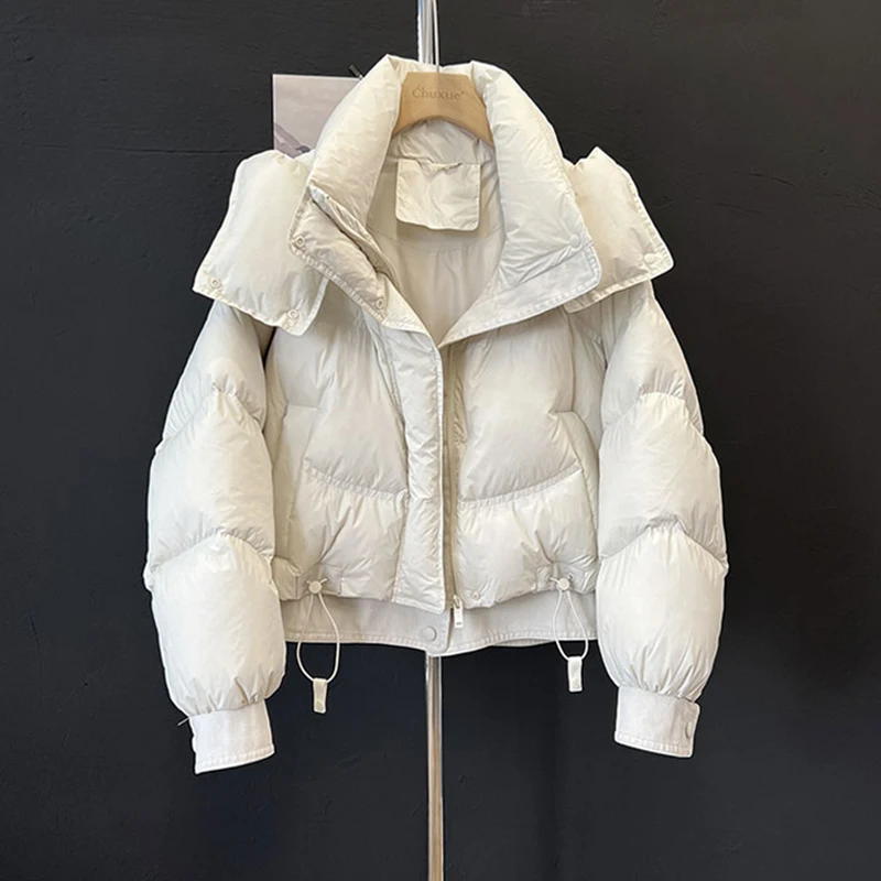 الشتاء قصيرة سميكة مقنعين سترة قطن شيك الدنيم الربط هيم ملابس خارجية المرأة الكورية فضفاضة الدافئة القطن معطف مبطّن سنوسويت #1