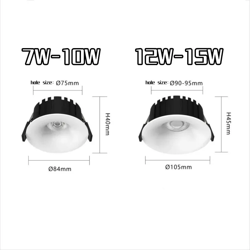 Image 6: Downlight LED intelligent ultra-mince anti-éblouissement 7W encastré Tuya Zigbee Bluetooth DALI 0-10V Dimmable 12W 3CCT AC85-265V Éclairage domestique
