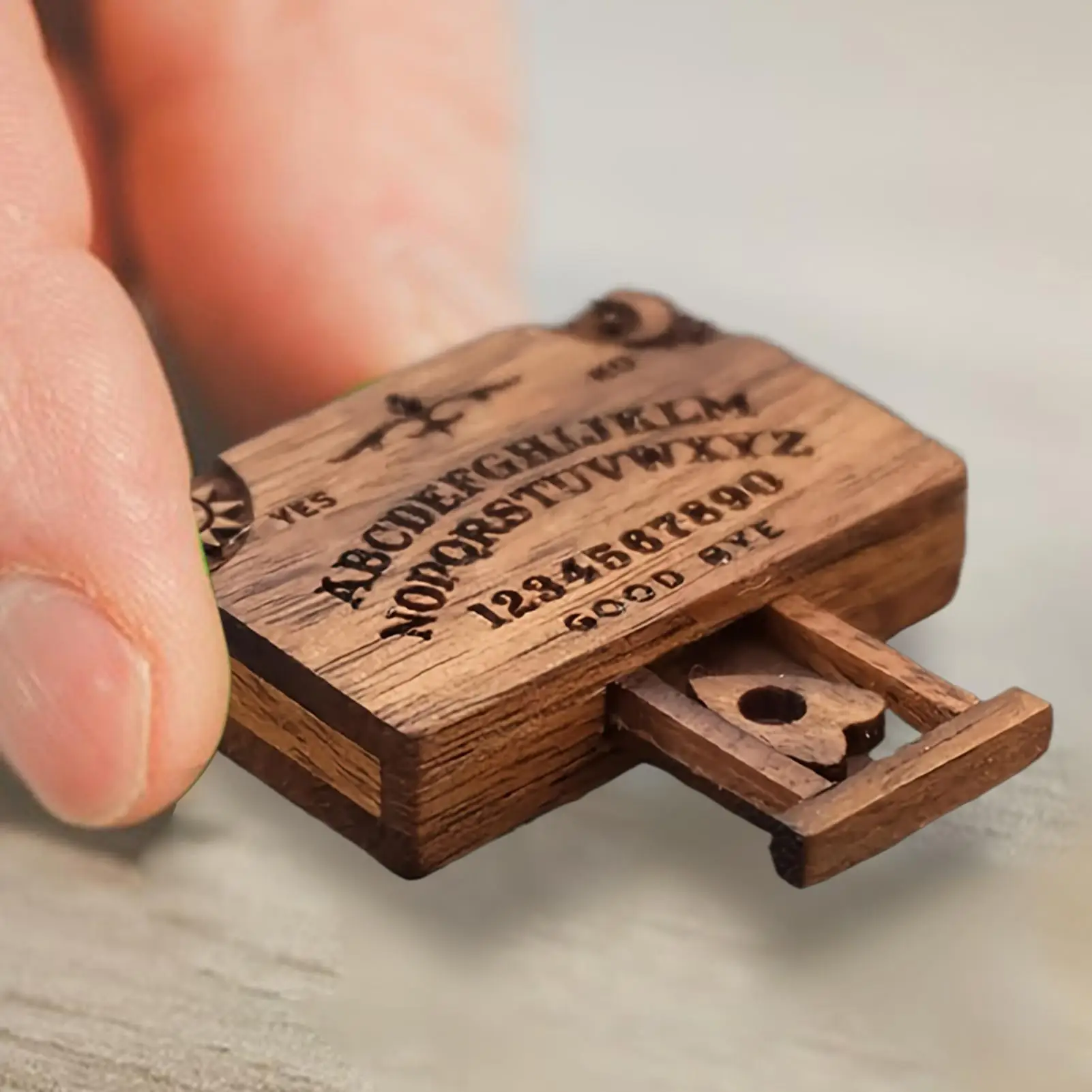 Retro Miniatur-Spiritboard mit Schublade, Holzspielzeug, kleine Ouija-Deko, emotionale Liebes-Schubladenminiaturen