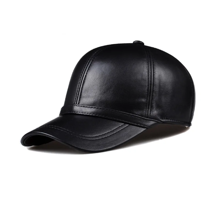 New Men Real Leather Baseball Caps Sheepskin Casual  Men Youth Duck Tongue Warm Hats Hip Pop Bonnet Femme