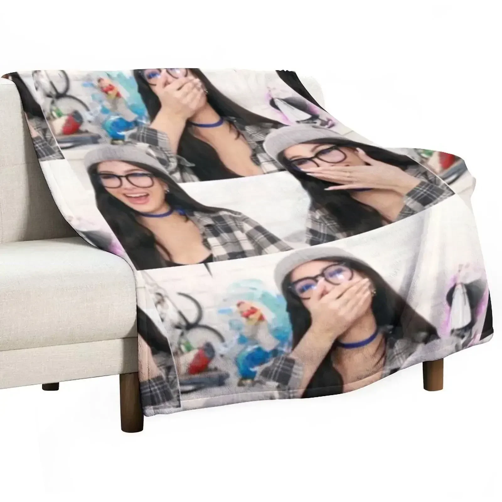 Sssniperwolf laughing collage Throw Blanket wednesday Stuffeds Shaggy Sofa Throw Blankets