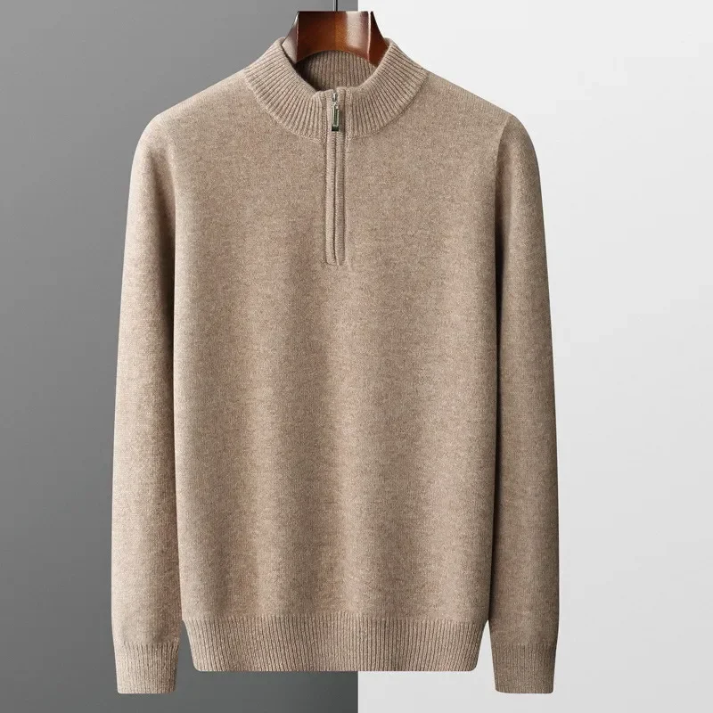 100% Pure Wool Ordos Men's Clothing Half Height Zipper Pullovers Autumn Winter New Cashmere Sweater Casual Knitted Soft Warm