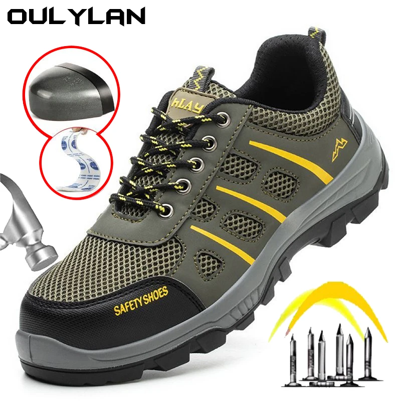 

Outdoor Work Safety Shoes Men Smash-proof Stab-proof Light Breathable Wear-resistant Anti Slip Steel Toe Work Shoes