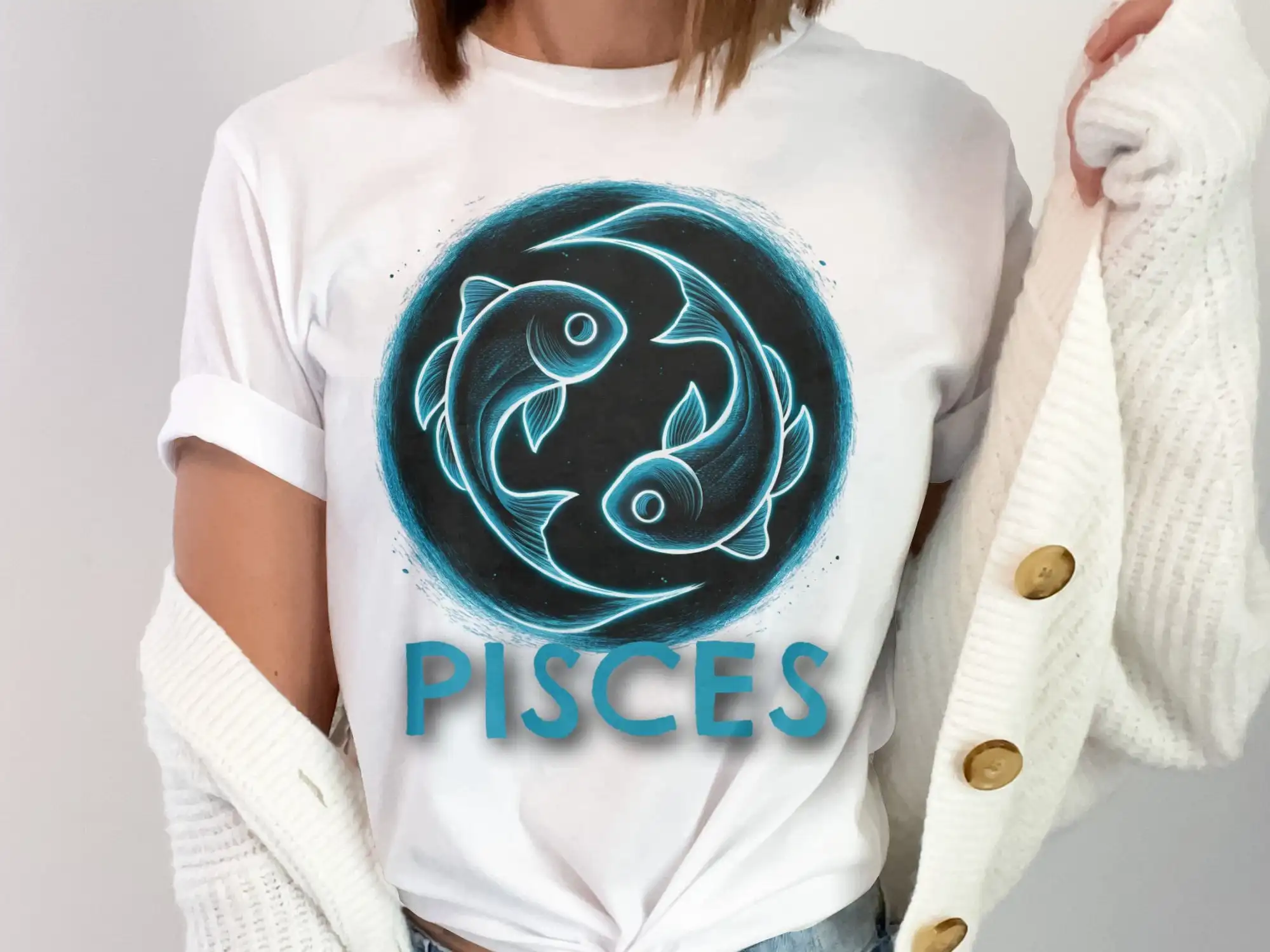 Pisces Zodiac Sign T Shirt Astrology Horoscope Unique Design Celestial Fish Artwork Star Clothing