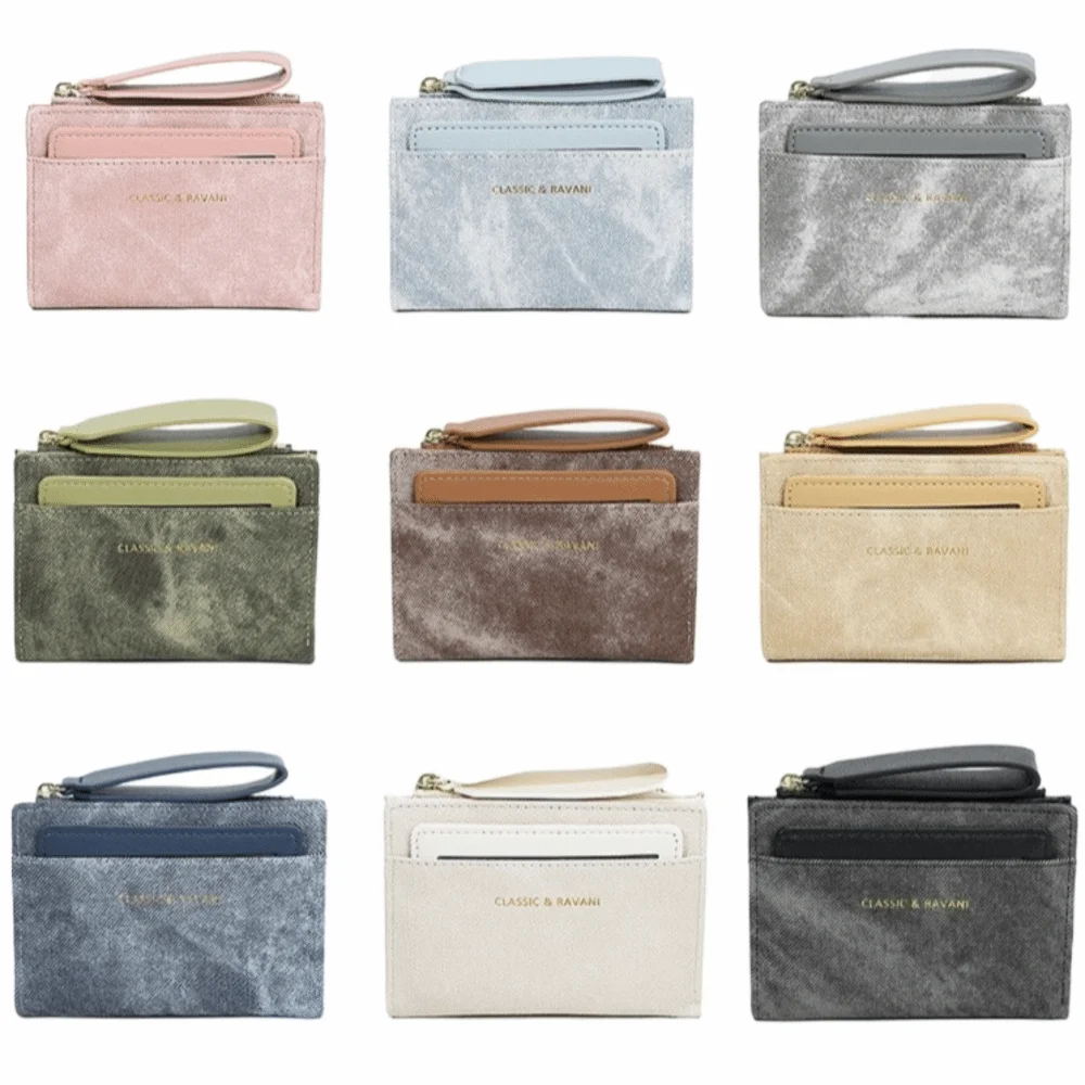 Portafoglio pieghevole in tinta unita con cerniera Porta carte multiple Portafoglio corto da donna classico con bottone a pressione anti-spruzzi Borsa per carte in PU da lavoro