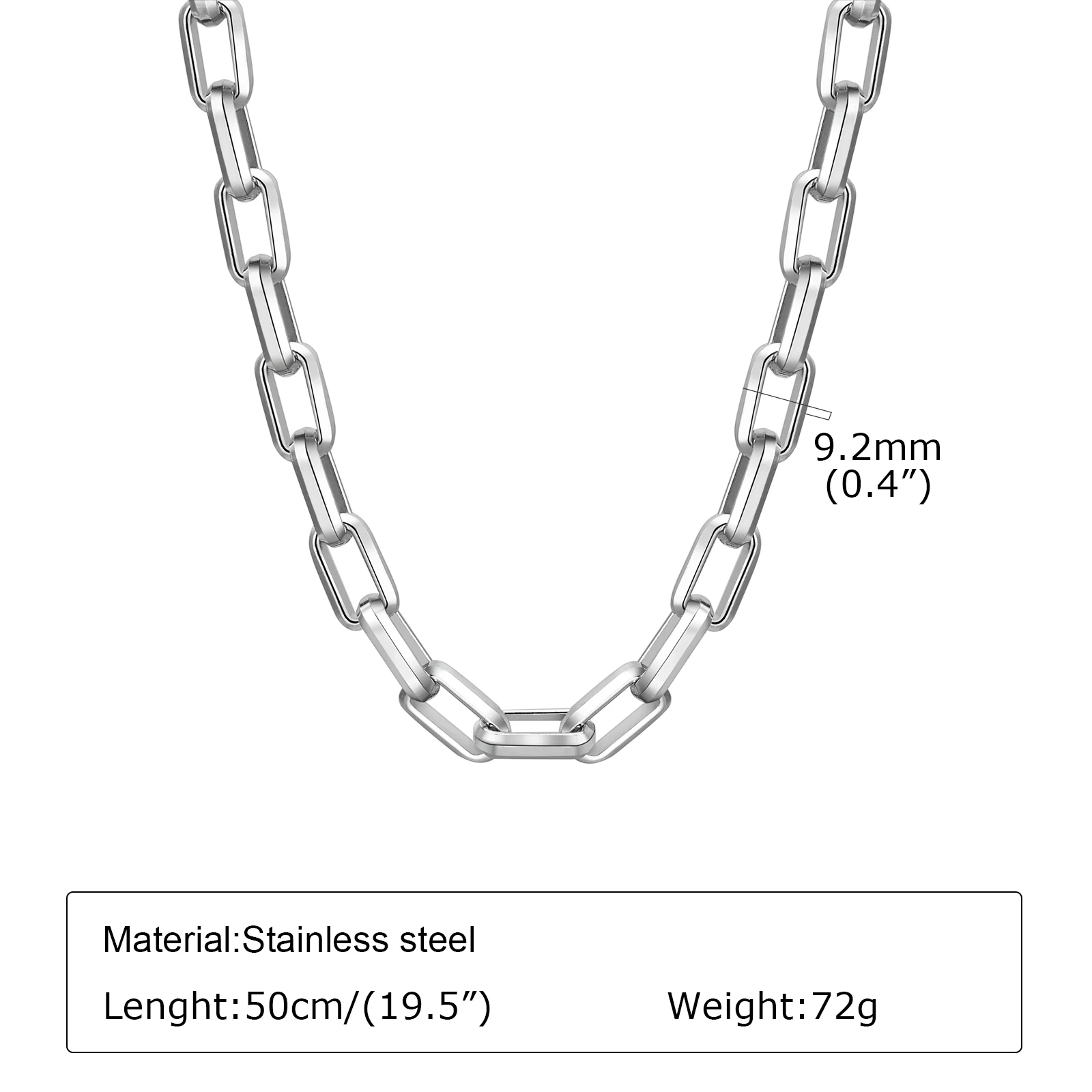 Vnox 9.2mm Heavy Chain Necklaces for Men Women, Cool Bold Punk Rectangle Link Chain Choker Collar, Unisex Rock Jewelry