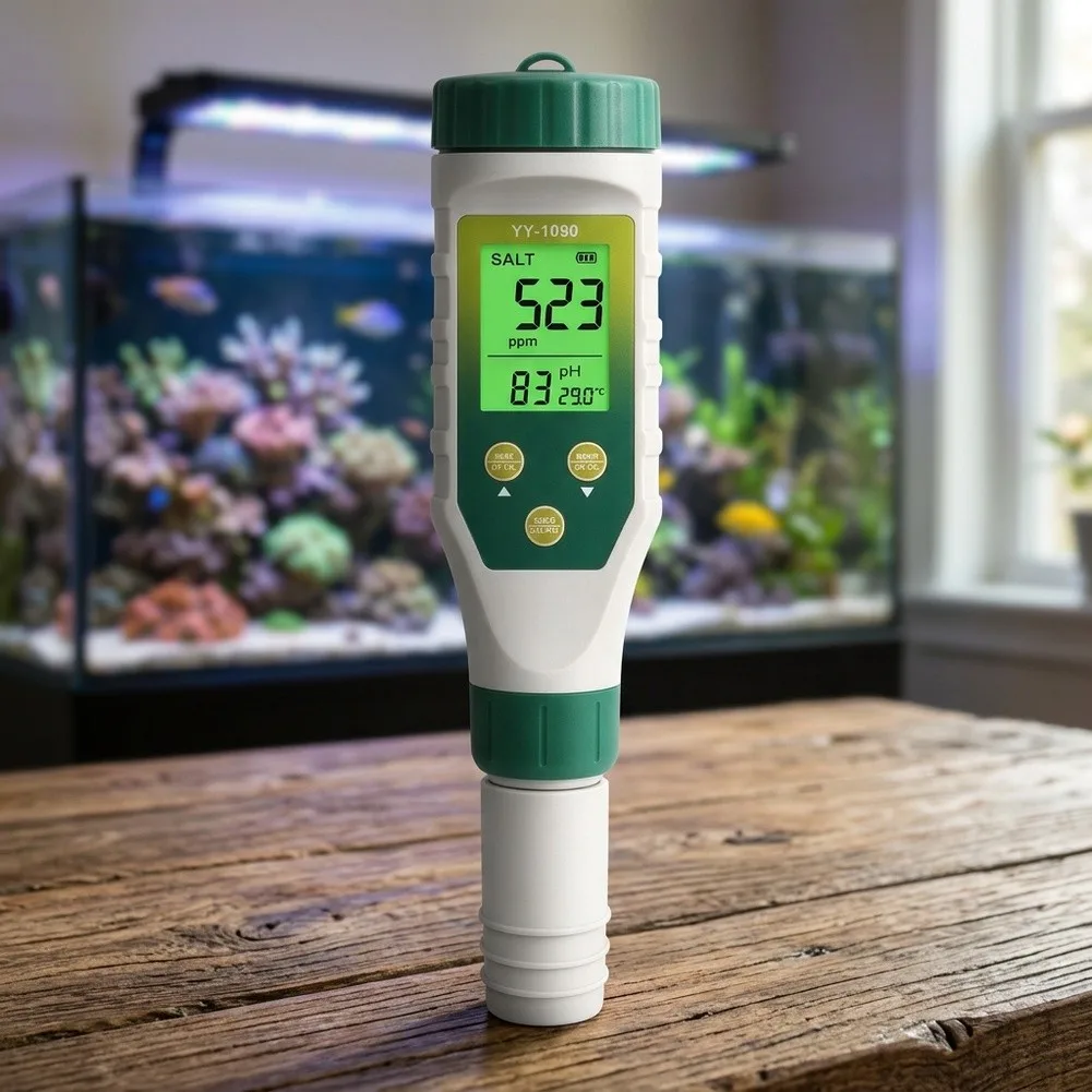 5-in-1 Water Parameter Tester for Aquariums and Pools Measures pH Salinity Temperature and ORP with Dual Power Option
