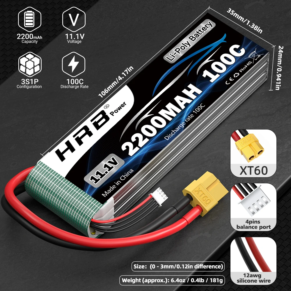 1/2 قطعة HRB 3S يبو بطارية 11.1 فولت 2200 مللي أمبير RC يبو 100C مع موصل XT60 ل RC سيارة شاحنة 1/12 1/16 RC سيارة FPV مروحية لعبة بدون طيار