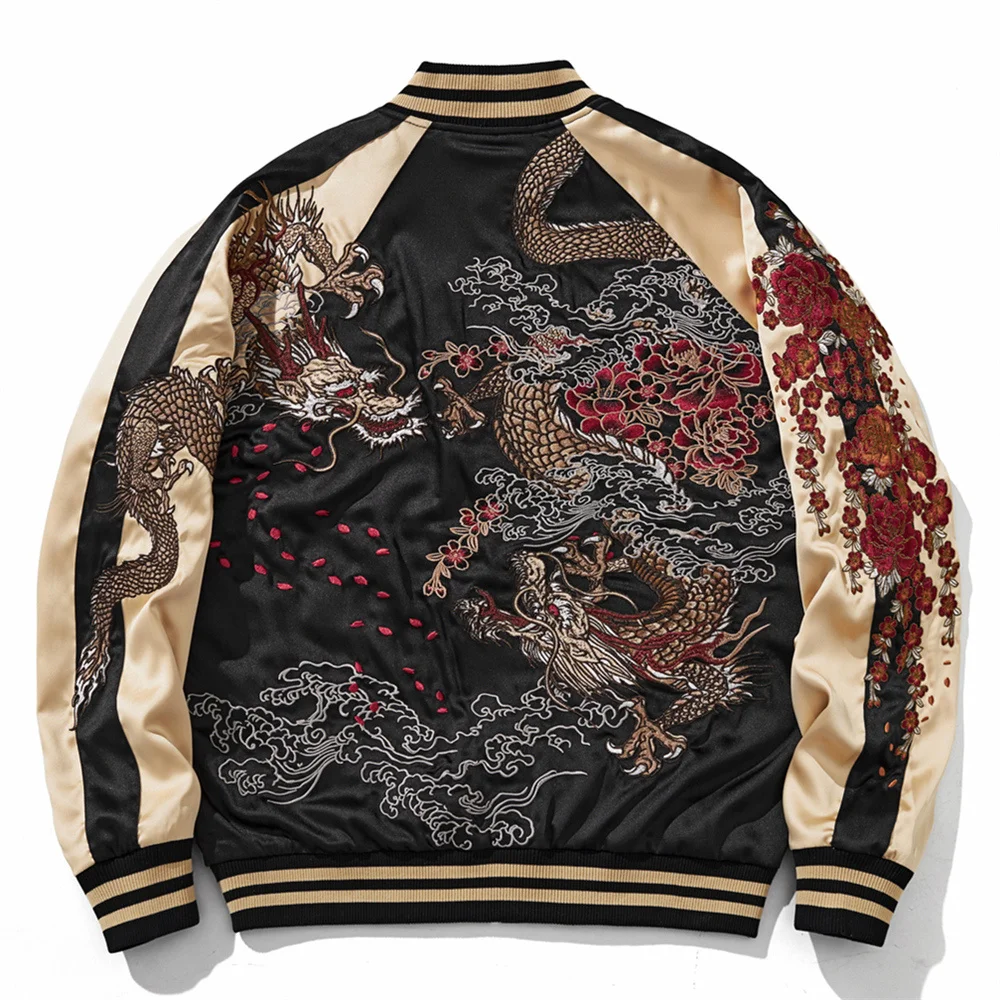 High Quality YOKOSUKA Chinese Style Dragon Embroidered Jacket Japanese Men Women Couple Boy Baseball Streetwear Harajuku Tops