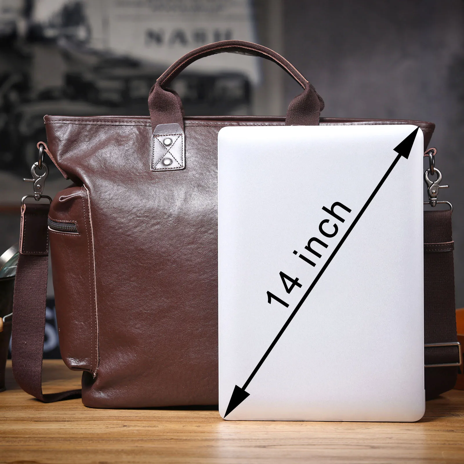 Echtleder Herren-Aktentasche 15 Zoll Laptop-Tasche Einfache Rindsleder-Handtasche Pflanzlich gegerbtes Leder Modischer Casual-Stil – Detail 19