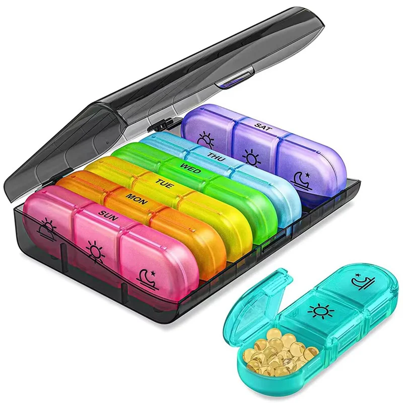 1Pc 7 Day Pill Organizer 21 Compartments 3 Times Daily Portable Travel Large Grid Medicine Box for Vitamin Fish Oil Supplement