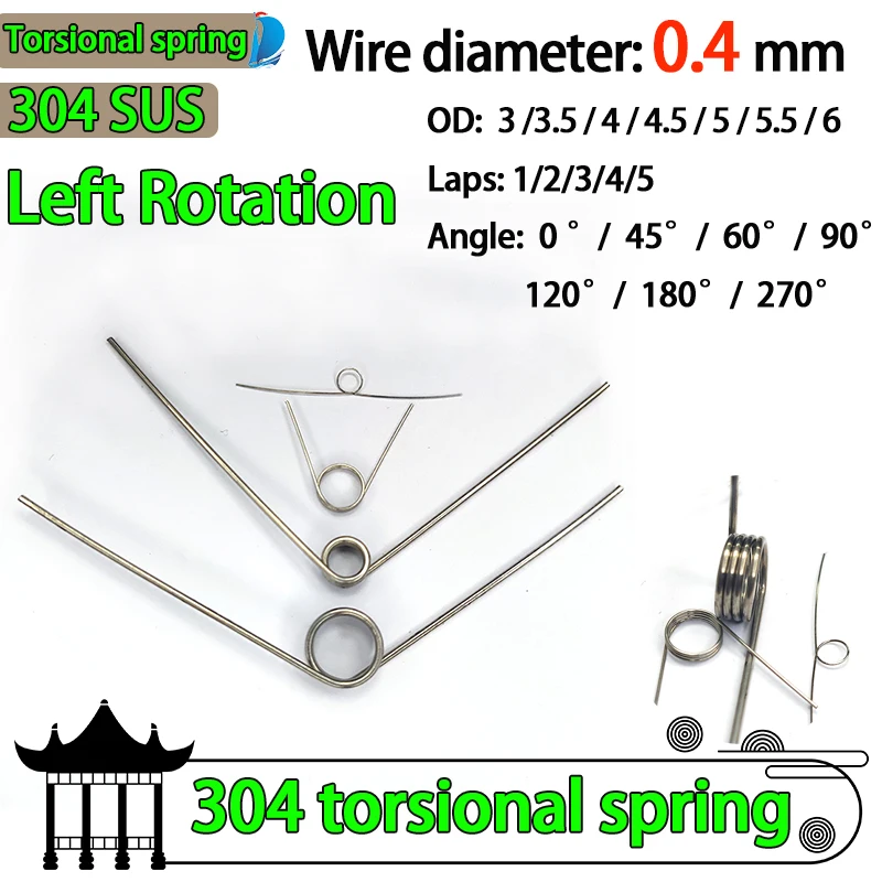 

Left Rotation Spring Wire diameter 0.4mm left Torsion Spring Return And Reset V-shaped Spring laps1/2/3/4/5lap 304SUS 5PCS