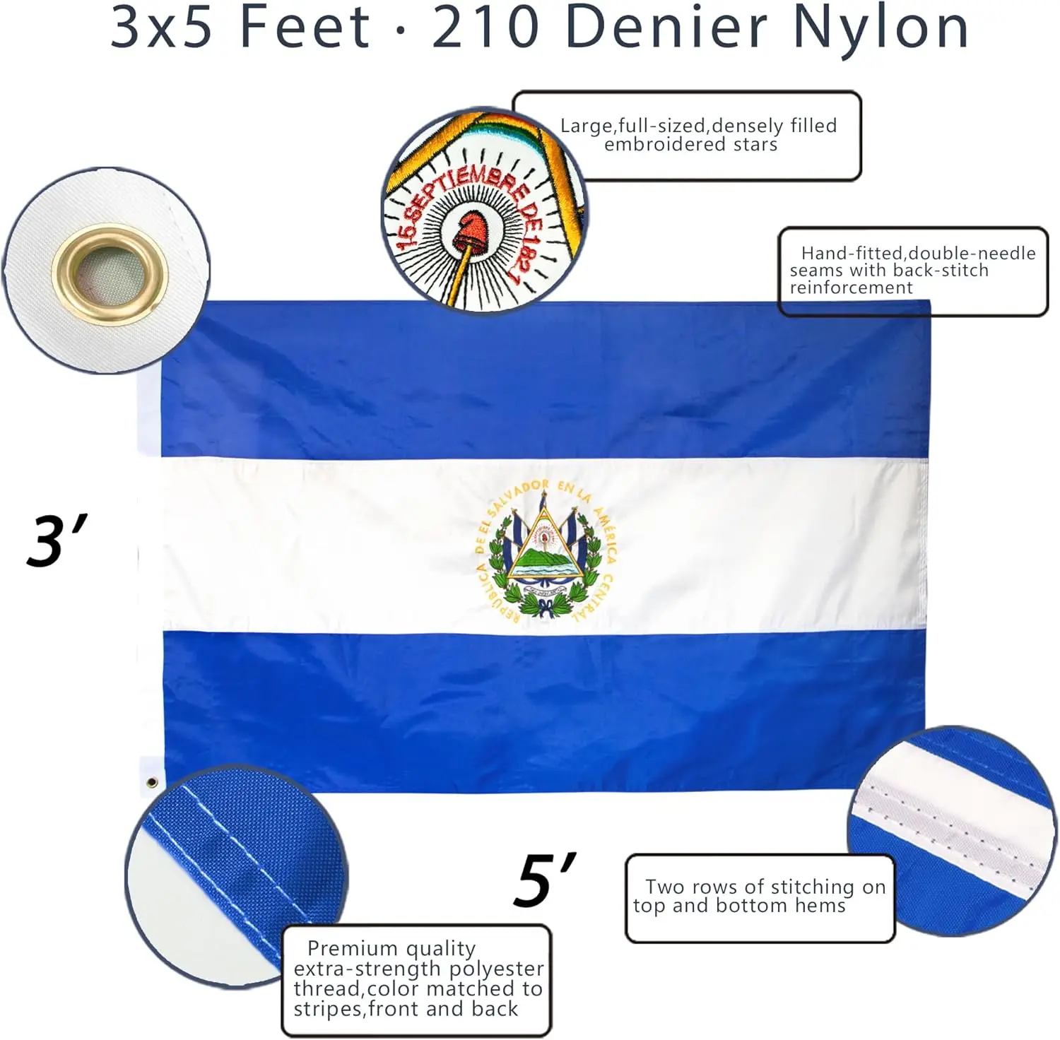 Flagnshow 100% Noly Embroider El Salvador Flag